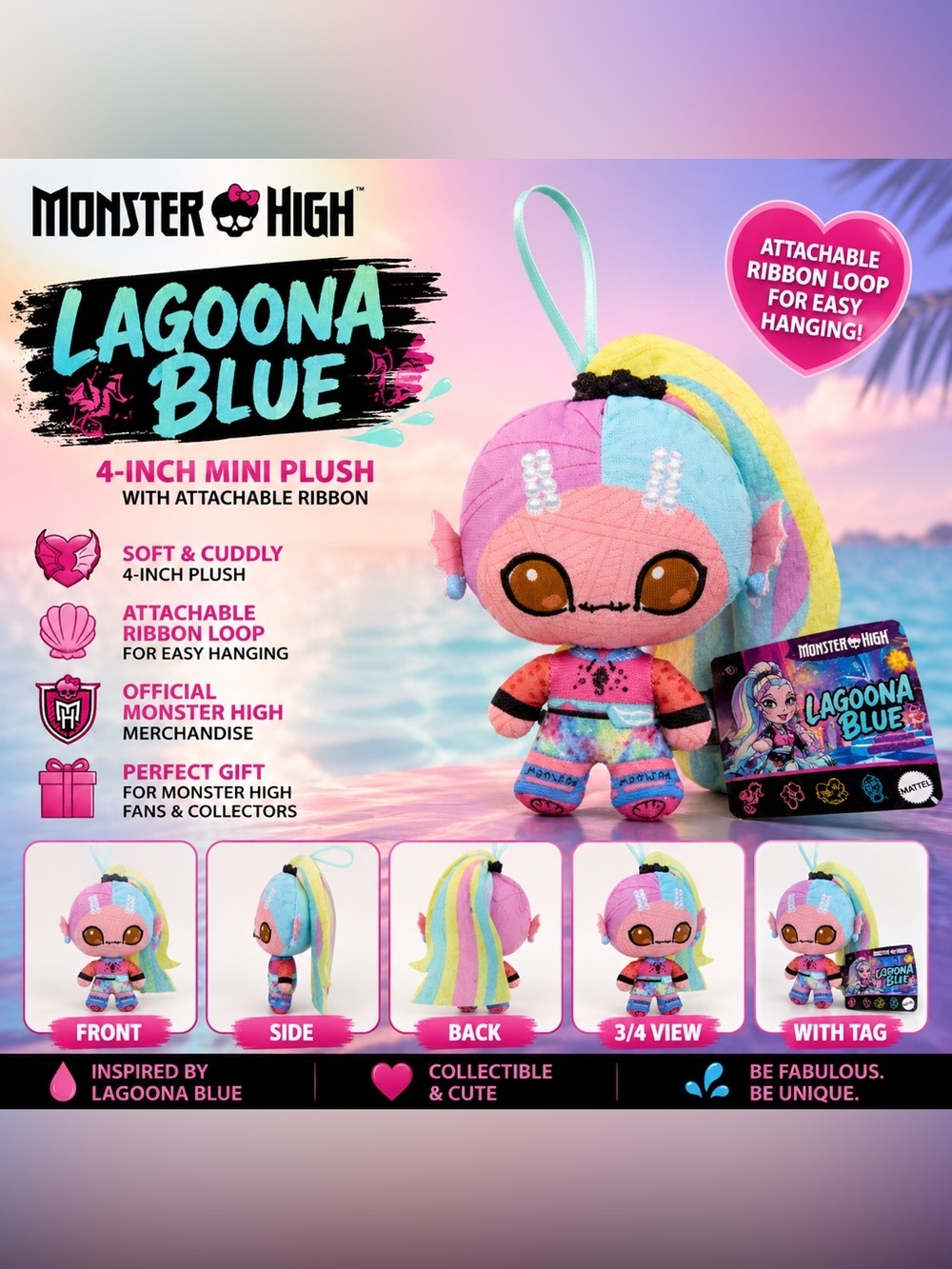 Monster High Lagoona Blue Mini Plush - Pink, Blue & Yellow